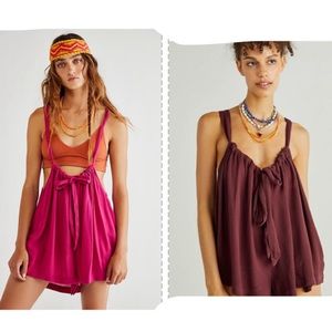 Free People Chase The Sun Shortall Romper Plum Purple